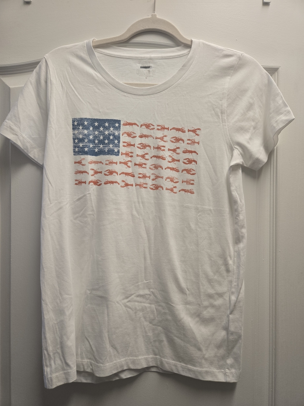 LOFT- White Graphic Tee with American Flag Lobster Design